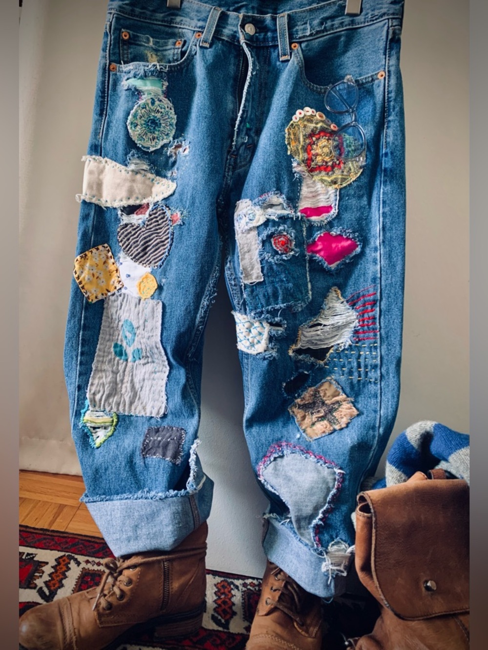 Levi’s 505 Boro Distressed Jeans Sashiko retravaillé Cropped 34